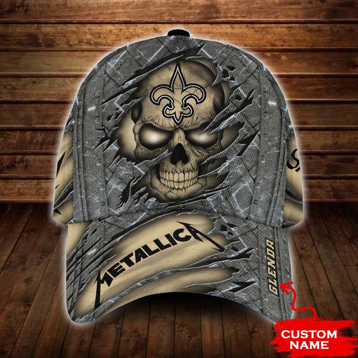Personalized New Orleans Saints Metallica Band Skull 3D Baseball Cap CNI1566