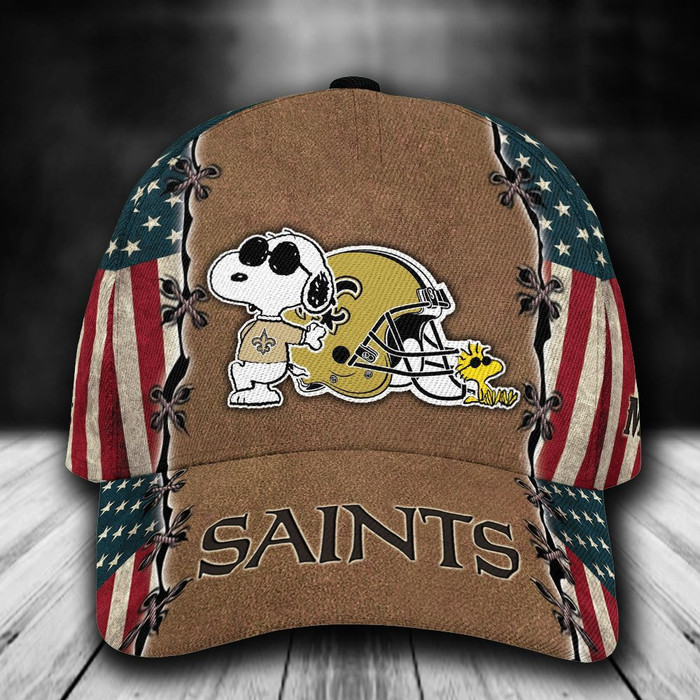 Personalized New Orleans Saints Snoopy USA Flag 3D Classic Baseball Cap CNI537