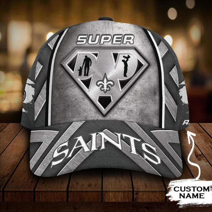 Personalized New Orleans Saints Superman Dad 3D Baseball Cap Grey CNI1924