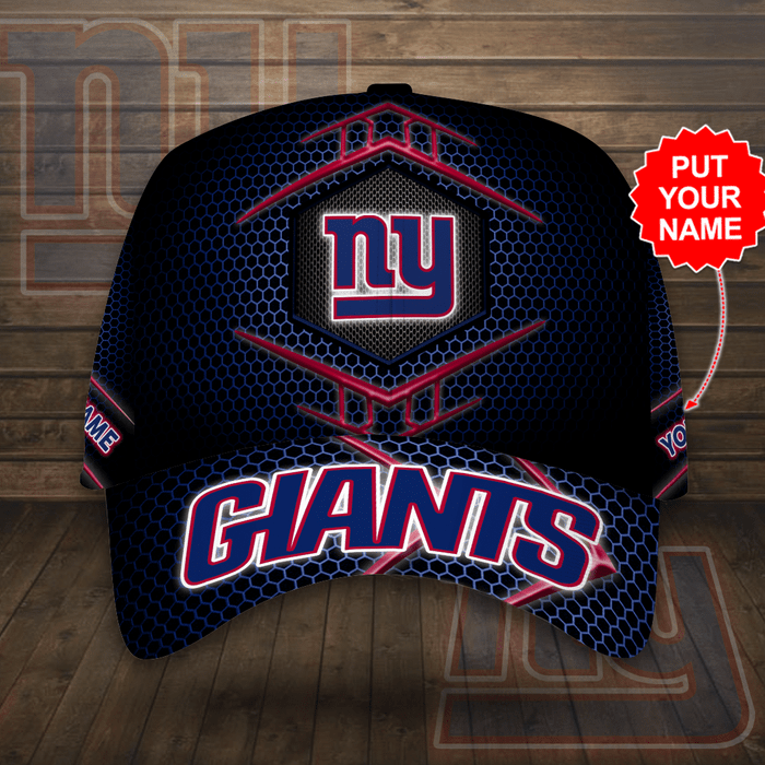 Personalized New York Giants Beehive Hexagon Pattern 3D Baseball Cap Black Blue CNI2057