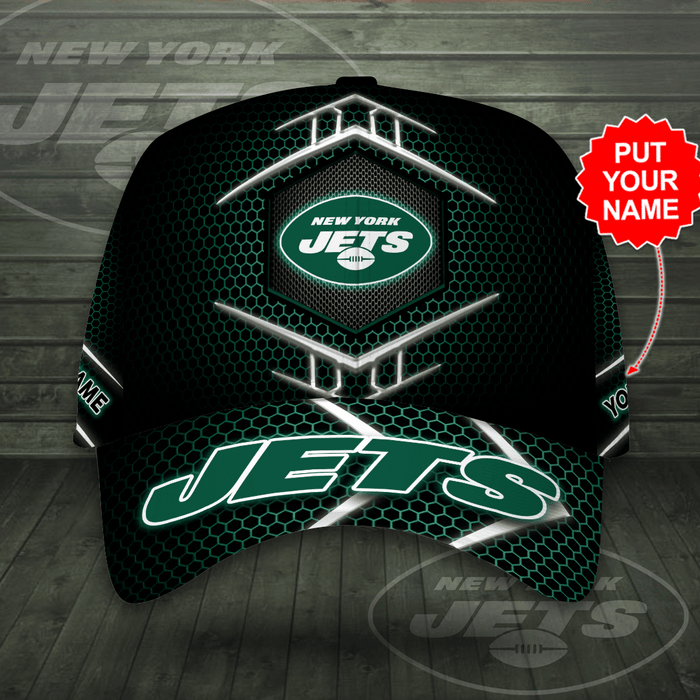 Personalized New York Jets Beehive Hexagon Pattern 3D Baseball Cap Black Green CNI2034