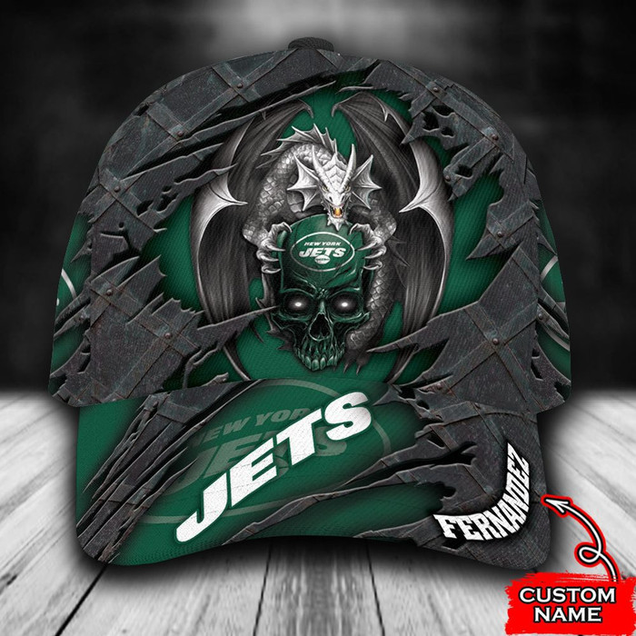Personalized New York Jets Dragon Skull 3D Baseball Cap Green CNI1919