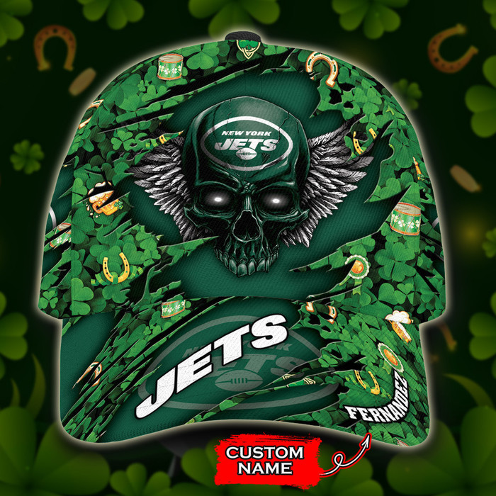 Personalized New York Jets St Patricks Day Skull 3D Classic Baseball Cap CNI644