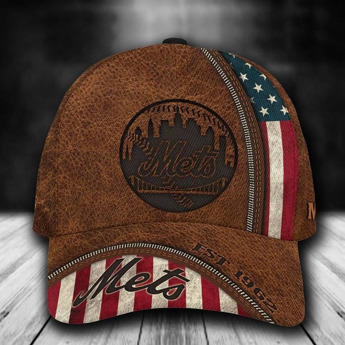 Personalized New York Mets Est 1962 USA Flag Zip 3D Baseball Cap Brown CNI1094