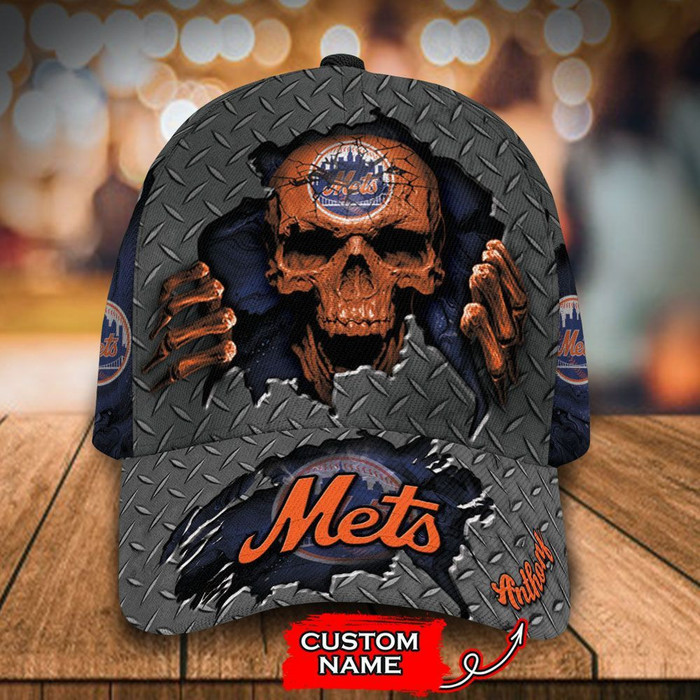 Personalized New York Mets Skull 3D Baseball Cap CNI1882