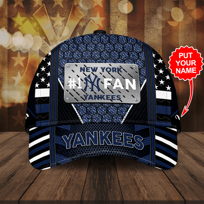 Personalized New York Yankees 1 Fans USA Flag Pattern Baseball Cap Navy CNI2111
