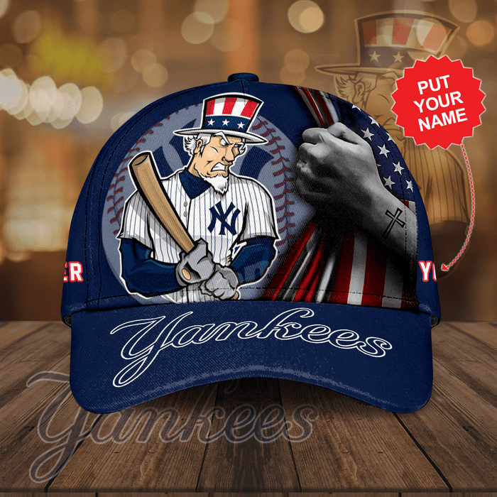 Personalized New York Yankees Baseball USA Flag 3D Baseball Cap Cobalt CNI2013