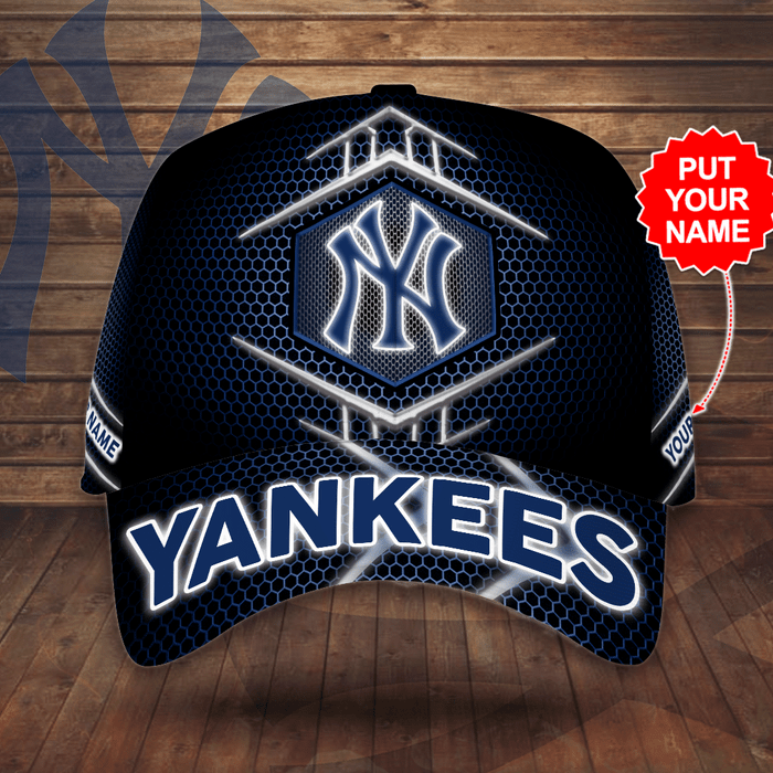 Personalized New York Yankees Beehive Hexagon Pattern 3D Baseball Cap Black CNI2029
