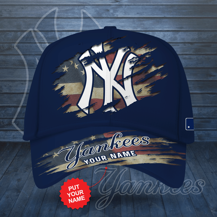Personalized New York Yankees USA Flag 3D Baseball Cap Cobalt CNI2090