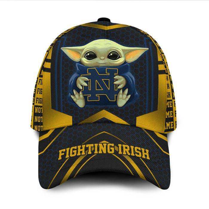 Personalized Notre Dame Fighting Irish Baby Yoda 3D Classic Baseball Cap CNI559