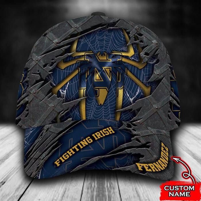 Personalized Notre Dame Fighting Irish Spiderman 3D Baseball Cap Navy CNI1691