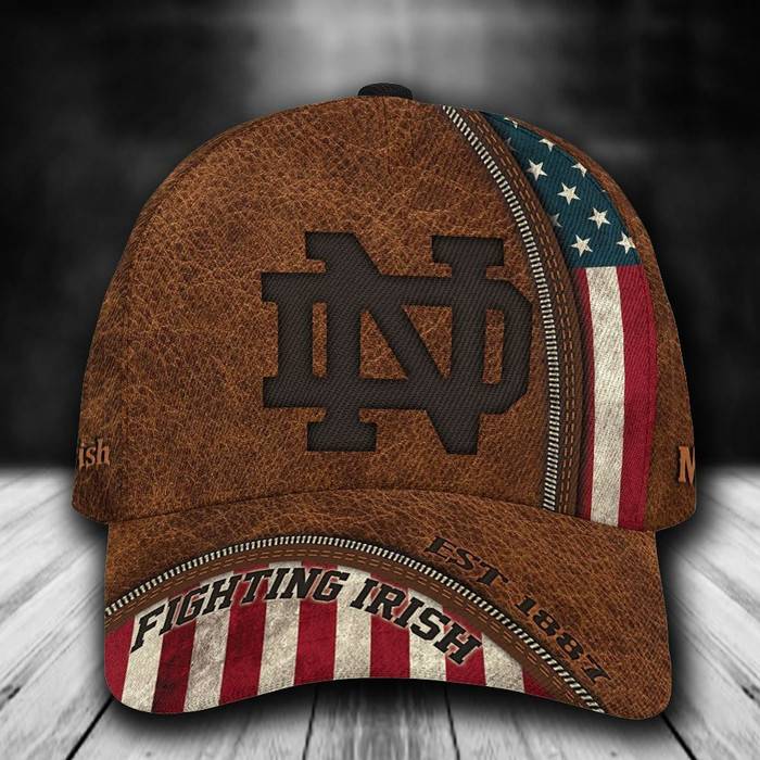 Personalized Notre Dame Fighting Irish USA Flag Zip 3D Classic Baseball Cap CNI522