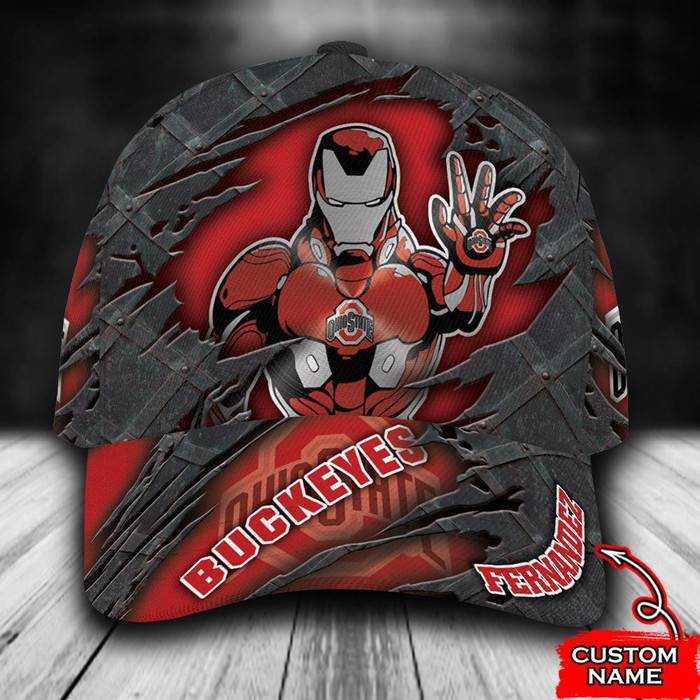 Personalized Ohio State Buckeyes Iron Man Marvel 3D Baseball Cap Red CNI1669