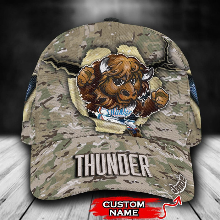 Personalized Oklahoma City Thunder Camo Mascot NBA 3D Classic Baseball Cap CNI1965