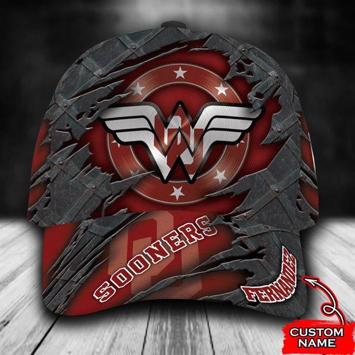 Personalized Oklahoma Sooners Wonder Woman Logo 3D Baseball Cap Red CNI1124