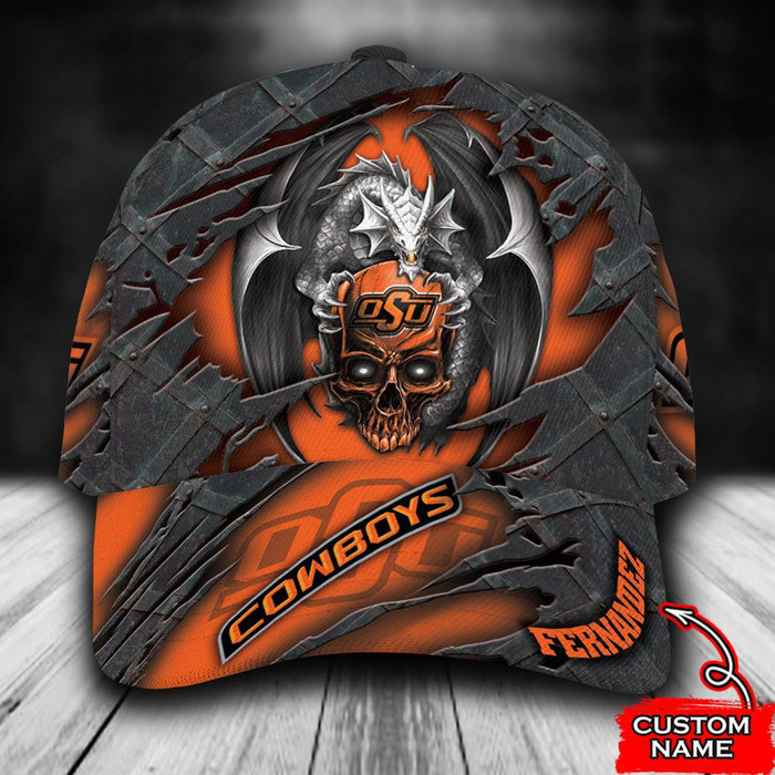 Personalized Oklahoma State Cowboys Dragon Skull 3D Baseball Cap Orange CNI1662