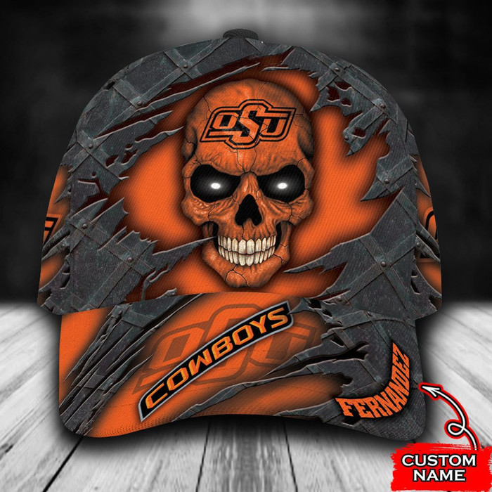 Personalized Oklahoma State Cowboys Skull 3D Baseball Cap Orange CNI1870