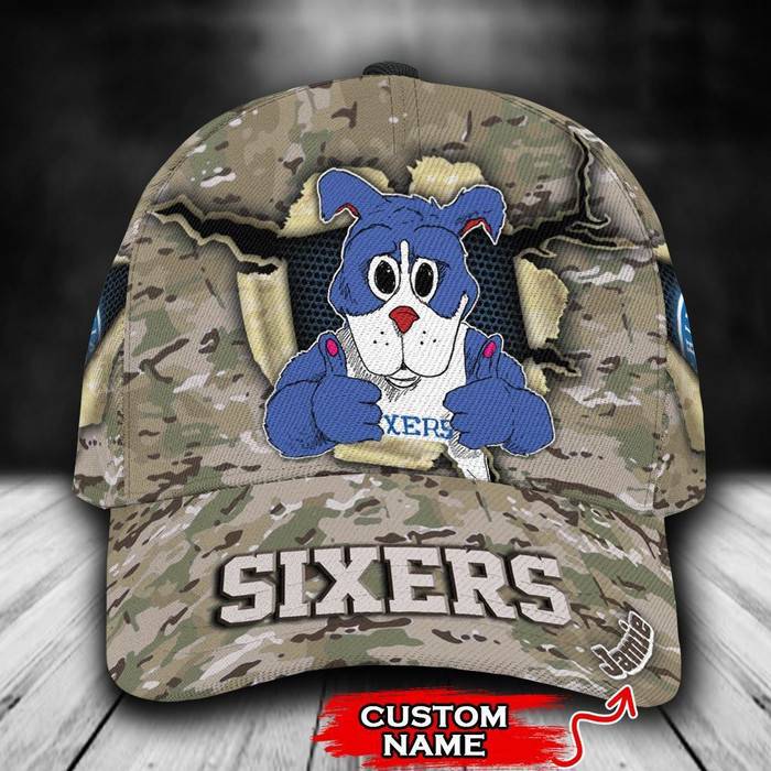Personalized Philadelphia 76ers Mascot NBA Camo Pattern 3D Baseball Cap CNI1055