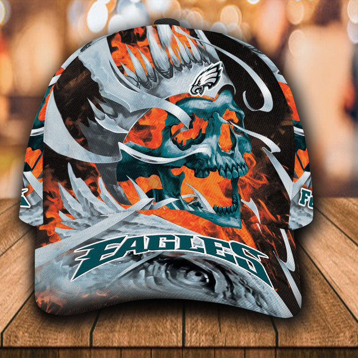 Personalized Philadelphia Eagles Flame Skull 3D Classic Baseball Cap CNI839