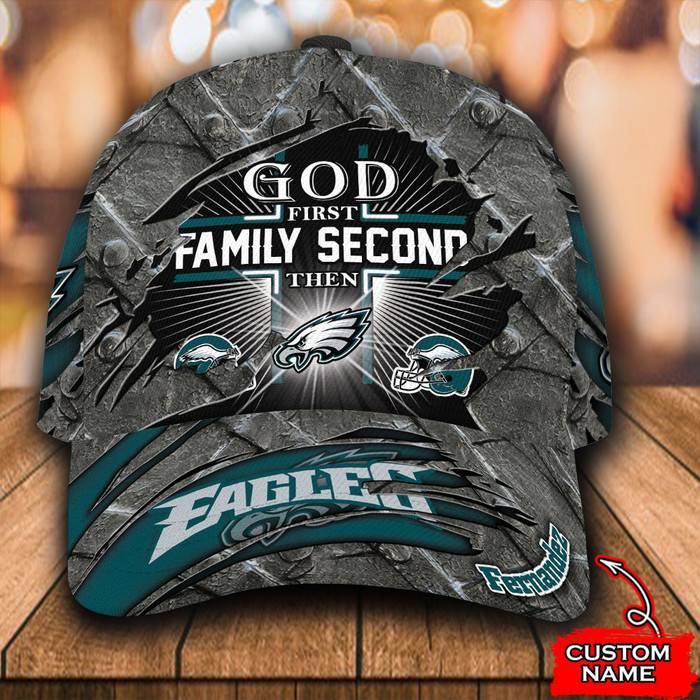 Personalized Philadelphia Eagles God First Family Second 3D Classic Baseball Cap CNI428