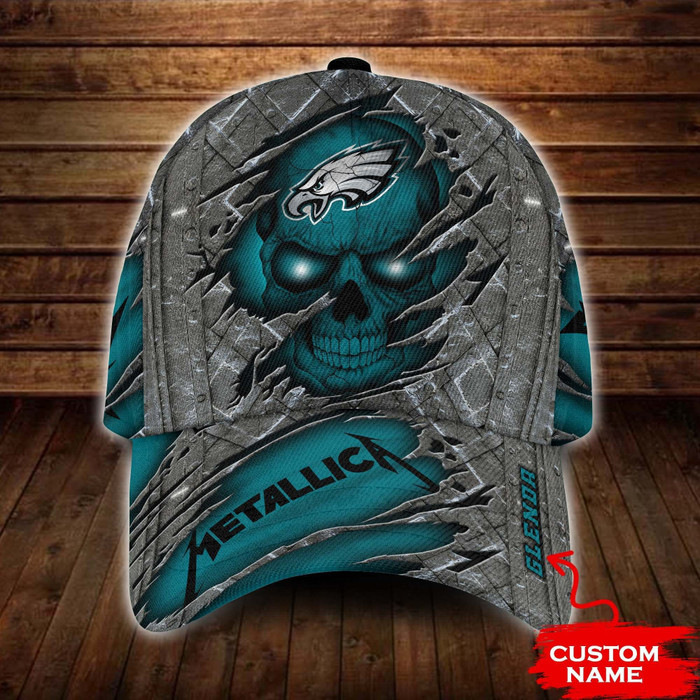 Personalized Philadelphia Eagles Metallica Band Skull 3D Baseball Cap CNI1441