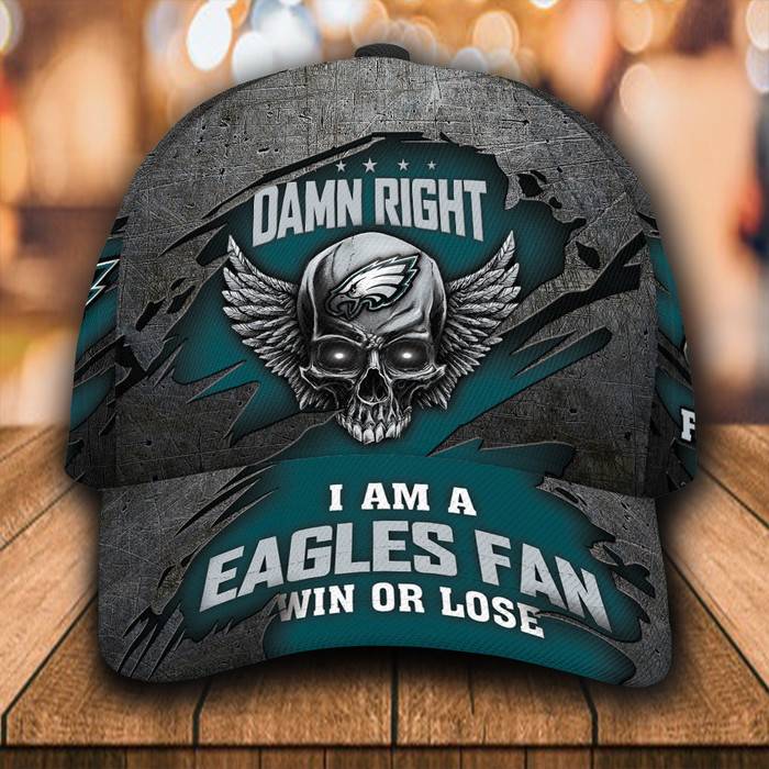 Personalized Philadelphia Eagles Skull Damn Right 3D Classic Baseball Cap CNI1198