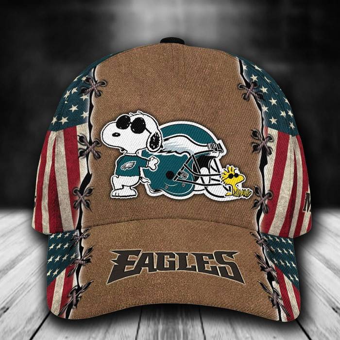 Personalized Philadelphia Eagles Snoopy USA Flag 3D Classic Baseball Cap CNI806