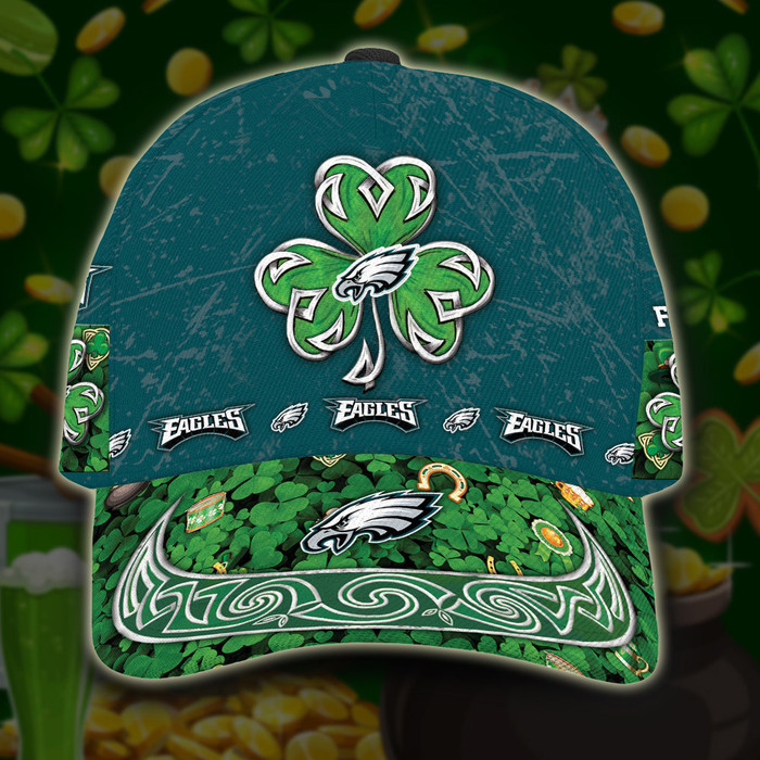 Personalized Philadelphia Eagles St Patrick Day 3D Baseball Cap Navy Green CNI1842