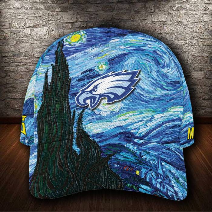 Personalized Philadelphia Eagles Starry Night Van Gogh 3D Baseball Cap CNI1499