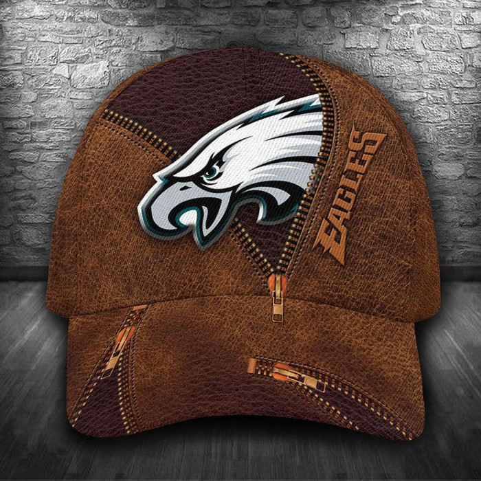 Personalized Philadelphia Eagles Zipper 3D Classic Baseball Cap Brown CNI1408