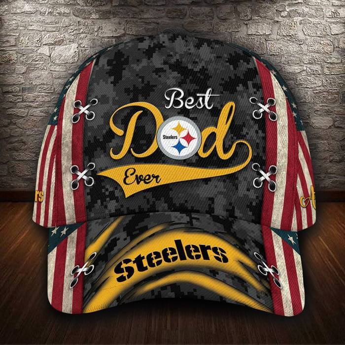 Personalized Pittsburgh Steelers Best Dad USA Flag 3D Baseball Cap CNI1713