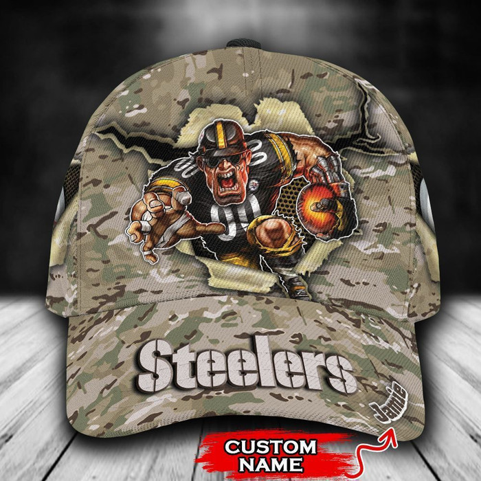 Personalized Pittsburgh Steelers Camo Mascot 3D Classic Baseball Cap CNI916