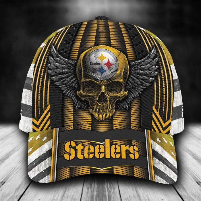 Personalized Pittsburgh Steelers Skull Wings 3D Classic Baseball Cap CNI258