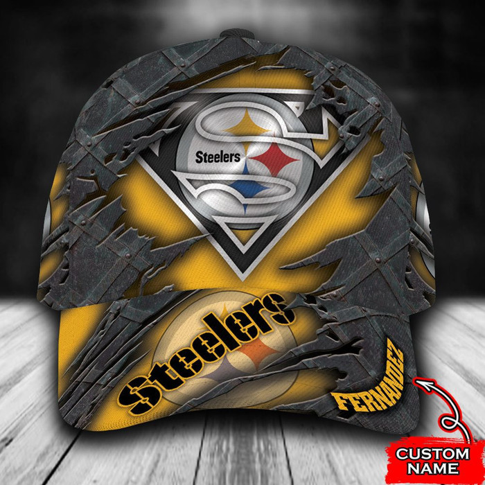 Personalized Pittsburgh Steelers Superman Logo 3D Baseball Cap Yellow CNI1836