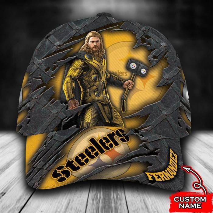 Personalized Pittsburgh Steelers Thor Marvel 3D Baseball Cap Yellow CNI1021