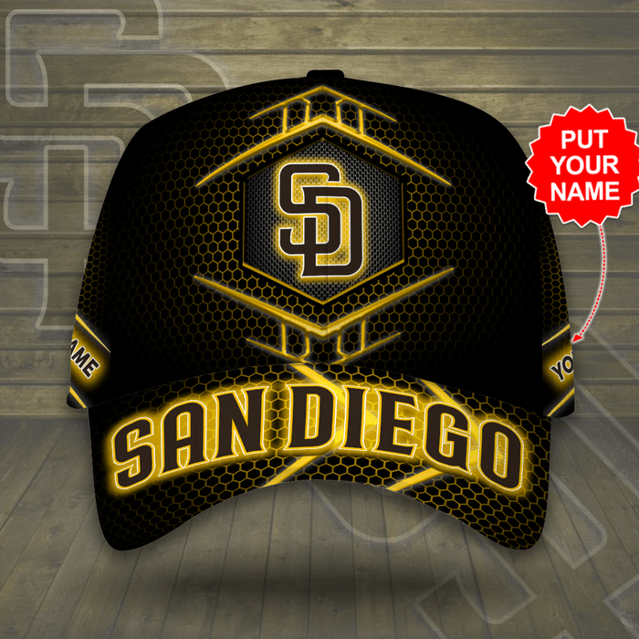 Personalized San Diego Padres 3D Classic Baseball Cap Black Yellow CNI2184