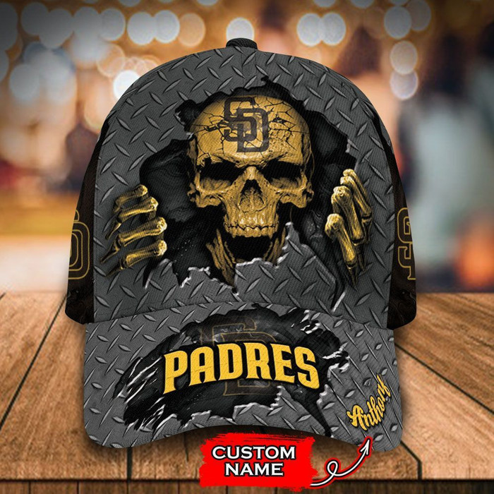 Personalized San Diego Padres Skull 3D BaseBall Cap CNI1831