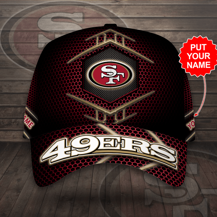 Personalized San Francisco 49ers Beehive Hexagon Pattern 3D Baseball Cap Black Red CNI2016