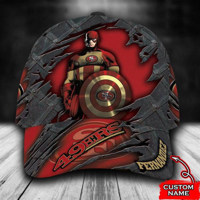 Personalized San Francisco 49Ers Captain America Marvel 3D Baseball Cap Red CNI1955