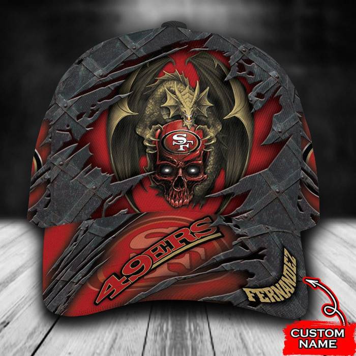 Personalized San Francisco 49Ers Dragon Skull 3D Baseball Cap Red CNI1137