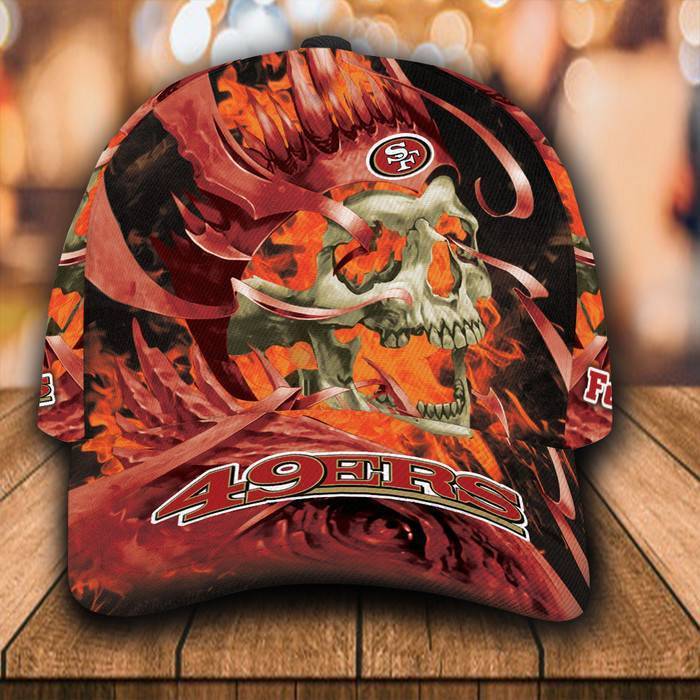 Personalized San Francisco 49ers Flame Skull 3D Classic Baseball Cap CNI353