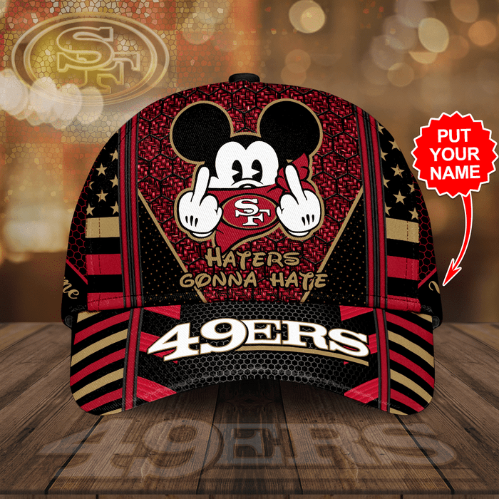 Personalized San Francisco 49ers Mickey Mouse Hater Gonna Hate 3D Classic Baseball Cap Black Red CNI2212