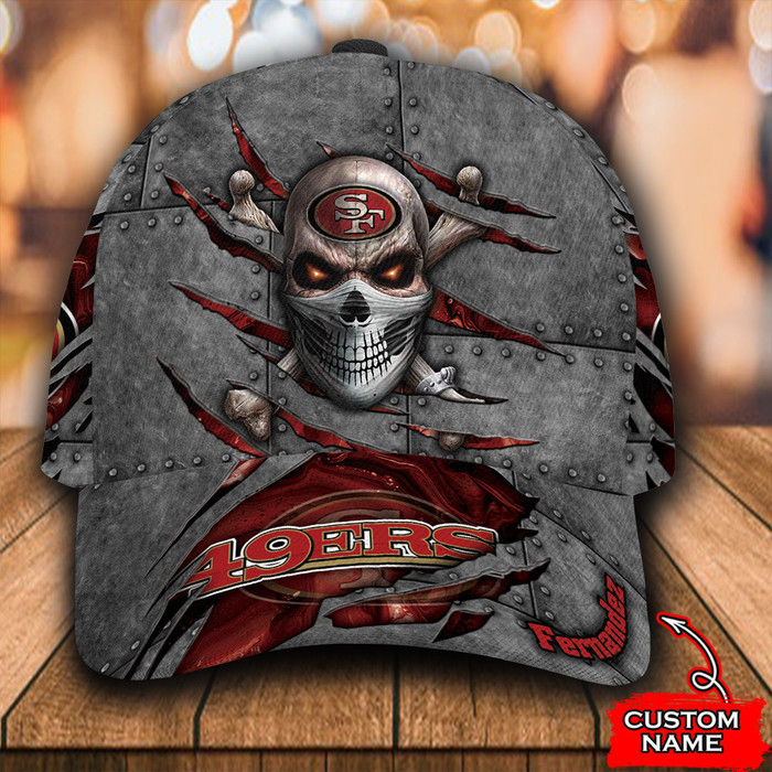 Personalized San Francisco 49ers Skull 3D Baseball Cap Red CNI1070