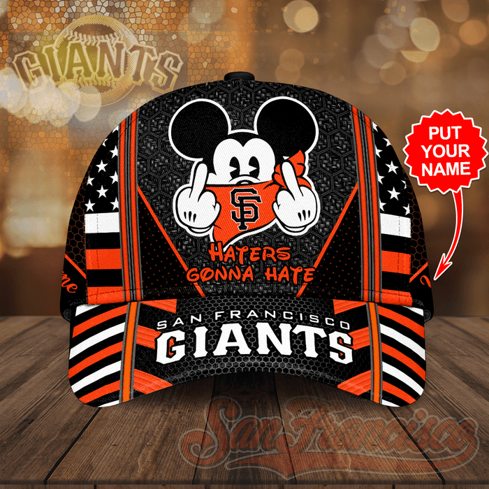 Personalized San Francisco Giants Mickey Mouse Hater Gonna Hate 3D Classic Baseball Cap Black Orange CNI2186