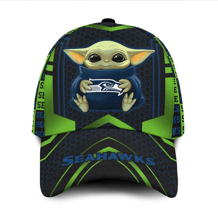 Personalized Seattle Seahawks Baby Yoda 3D Classic Baseball Cap CNI630