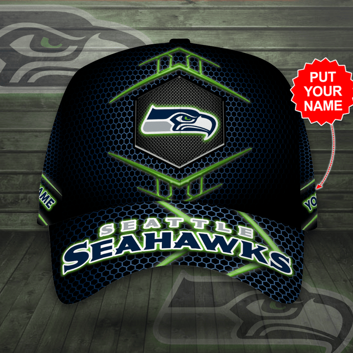 Personalized Seattle Seahawks Beehive Hexagon Pattern 3D Baseball Cap Black Green CNI2009