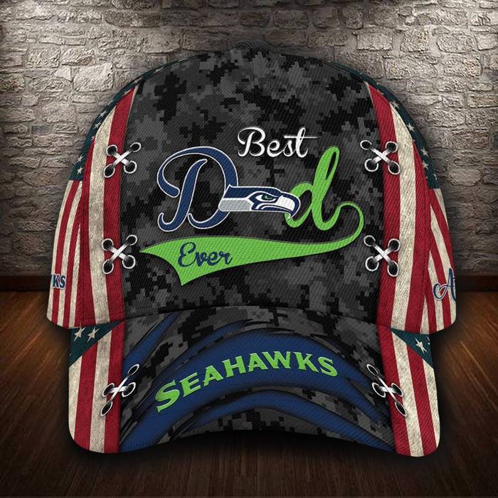Personalized Seattle Seahawks Best Dad USA Flag 3D Baseball Cap CNI1613