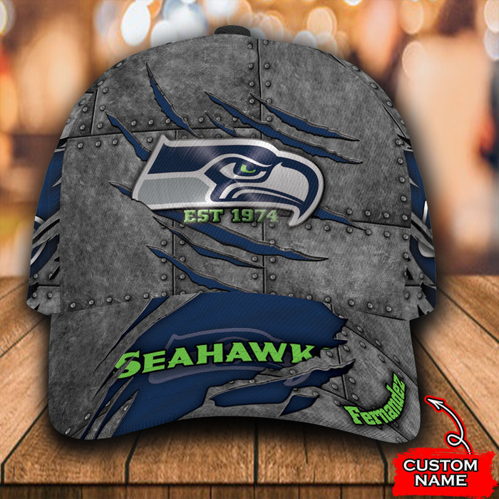 Personalized Seattle Seahawks Est 1974 3D Baseball Cap Navy CNI1921