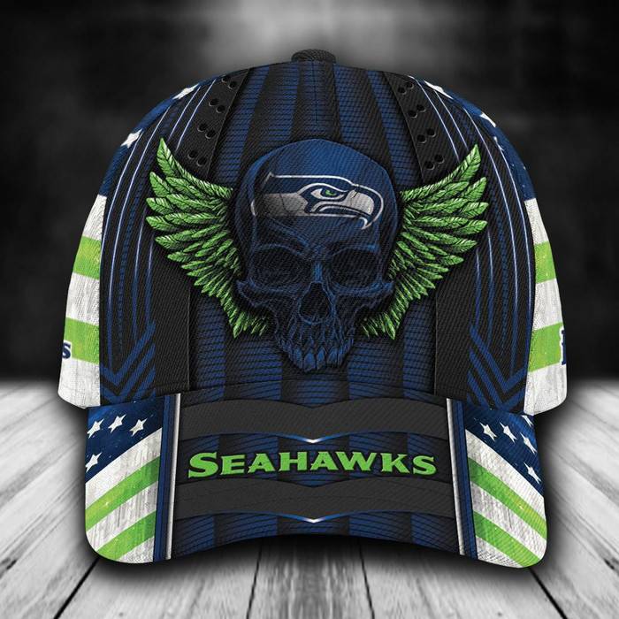 Personalized Seattle Seahawks Luxury Skull 3D Classic Baseball Cap CNI733