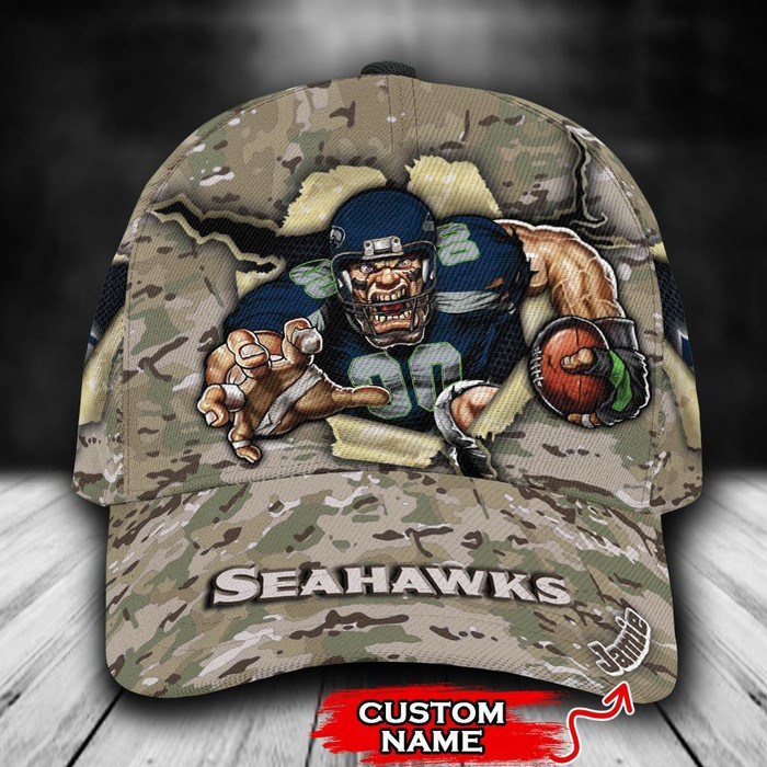 Personalized Seattle Seahawks Mascot Camo 3D Baseball Cap CNI1538